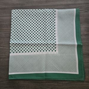 VTG Made in Japan 100% Acetate Women's Scarf Polkadot Vandana Green 26.5"x26.5"